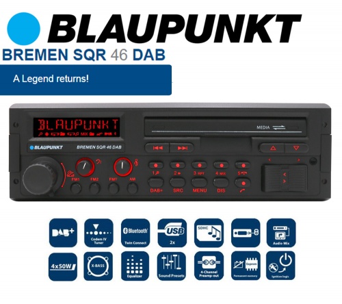 Blaupunkt Bremen SQR 46 DAB retro car radio with Bluetooth DAB USB MP3 AUX inputs