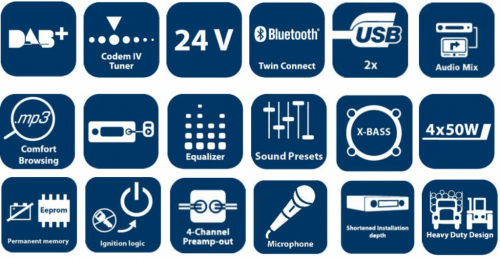 Blaupunkt Durban 224 DAB BT 24v radio with DAB+ Bluetooth USB MP3 AUX input for bus, lorry