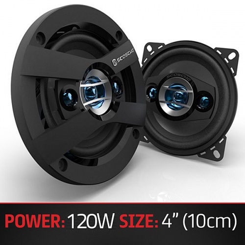 Scosche HD4004 4'' inch 10cm 100mm in car speakers 3 way triaxial 120W