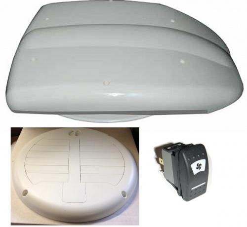 Low profile motorised van ventilator for vans with white inner valve